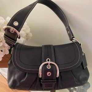 Coach Black Leather Soho Shoulder Bag Baguette Silver Buckle